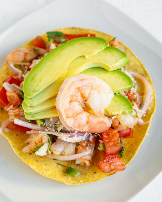 POKS Shrimp Salsa Tostadas